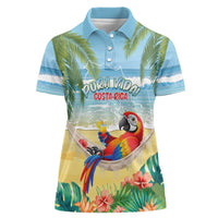 Pura Vida Costa Rica Women Polo Shirt Chilling Scarlet Macaw Tropical Vibes - Wonder Print Shop