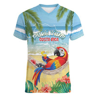 Pura Vida Costa Rica Women V-Neck T-Shirt Chilling Scarlet Macaw Tropical Vibes - Wonder Print Shop