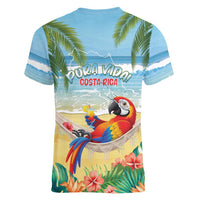 Pura Vida Costa Rica Women V-Neck T-Shirt Chilling Scarlet Macaw Tropical Vibes - Wonder Print Shop