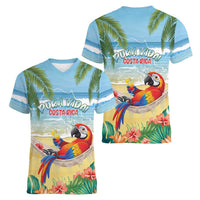 Pura Vida Costa Rica Women V-Neck T-Shirt Chilling Scarlet Macaw Tropical Vibes - Wonder Print Shop