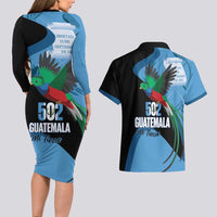 Guatemala Independence Day Couples Matching Long Sleeve Bodycon Dress and Hawaiian Shirt 502 Mi Tierra Resplendent Quetzal - Wonder Print Shop