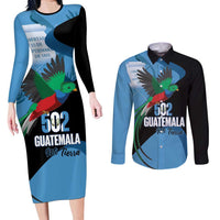 Guatemala Independence Day Couples Matching Long Sleeve Bodycon Dress and Long Sleeve Button Shirt 502 Mi Tierra Resplendent Quetzal - Wonder Print Shop