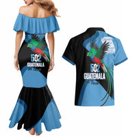 Guatemala Independence Day Couples Matching Mermaid Dress and Hawaiian Shirt 502 Mi Tierra Resplendent Quetzal - Wonder Print Shop