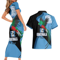 Guatemala Independence Day Couples Matching Short Sleeve Bodycon Dress and Hawaiian Shirt 502 Mi Tierra Resplendent Quetzal - Wonder Print Shop