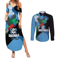 Guatemala Independence Day Couples Matching Summer Maxi Dress and Long Sleeve Button Shirt 502 Mi Tierra Resplendent Quetzal - Wonder Print Shop