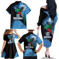 Guatemala Independence Day Family Matching Off The Shoulder Long Sleeve Dress and Hawaiian Shirt 502 Mi Tierra Resplendent Quetzal - Wonder Print Shop