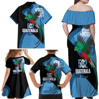 Guatemala Independence Day Family Matching Off Shoulder Maxi Dress and Hawaiian Shirt 502 Mi Tierra Resplendent Quetzal - Wonder Print Shop