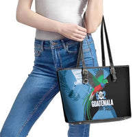 Guatemala Independence Day Leather Tote Bag 502 Mi Tierra Resplendent Quetzal - Wonder Print Shop