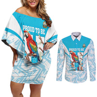 Honduras Independence Day Couples Matching Off Shoulder Short Dress and Long Sleeve Button Shirt 504 Proud Scarlet Macaw - Wonder Print Shop