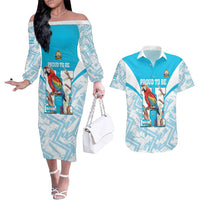 Honduras Independence Day Couples Matching Off The Shoulder Long Sleeve Dress and Hawaiian Shirt 504 Proud Scarlet Macaw - Wonder Print Shop