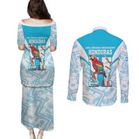Honduras Independence Day Couples Matching Puletasi and Long Sleeve Button Shirt 504 Proud Scarlet Macaw - Wonder Print Shop