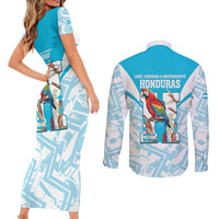 Honduras Independence Day Couples Matching Short Sleeve Bodycon Dress and Long Sleeve Button Shirt 504 Proud Scarlet Macaw - Wonder Print Shop