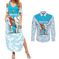 Honduras Independence Day Couples Matching Summer Maxi Dress and Long Sleeve Button Shirt 504 Proud Scarlet Macaw - Wonder Print Shop