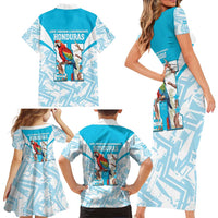 Honduras Independence Day Family Matching Short Sleeve Bodycon Dress and Hawaiian Shirt 504 Proud Scarlet Macaw - Wonder Print Shop