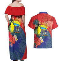 Belize Independence Day Couples Matching Off Shoulder Maxi Dress and Hawaiian Shirt 501 Proud Keel Billed Toucan Tropical - Wonder Print Shop