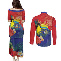 Belize Independence Day Couples Matching Puletasi and Long Sleeve Button Shirt 501 Proud Keel Billed Toucan Tropical - Wonder Print Shop