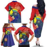 Belize Independence Day Family Matching Off The Shoulder Long Sleeve Dress and Hawaiian Shirt 501 Proud Keel Billed Toucan Tropical - Wonder Print Shop