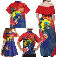 Belize Independence Day Family Matching Off Shoulder Maxi Dress and Hawaiian Shirt 501 Proud Keel Billed Toucan Tropical - Wonder Print Shop