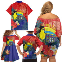 Belize Independence Day Family Matching Off Shoulder Short Dress and Hawaiian Shirt 501 Proud Keel Billed Toucan Tropical - Wonder Print Shop