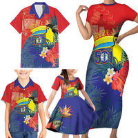 Belize Independence Day Family Matching Short Sleeve Bodycon Dress and Hawaiian Shirt 501 Proud Keel Billed Toucan Tropical - Wonder Print Shop