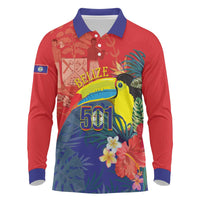 Belize Independence Day Long Sleeve Polo Shirt 501 Proud Keel Billed Toucan Tropical - Wonder Print Shop
