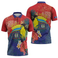 Belize Independence Day Zipper Polo Shirt 501 Proud Keel Billed Toucan Tropical - Wonder Print Shop