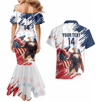 Custom USA Rugby Couples Matching Mermaid Dress and Hawaiian Shirt Powerful Eagle Grunge Brush Style - White - Wonder Print Shop