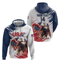 Custom USA Rugby Hoodie Powerful Eagle Grunge Brush Style - White - Wonder Print Shop