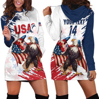 Custom USA Rugby Hoodie Dress Powerful Eagle Grunge Brush Style - White - Wonder Print Shop