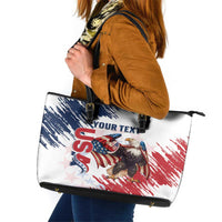 Custom USA Rugby Leather Tote Bag Powerful Eagle Grunge Brush Style - White - Wonder Print Shop