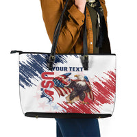 Custom USA Rugby Leather Tote Bag Powerful Eagle Grunge Brush Style - White - Wonder Print Shop