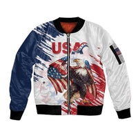 Custom USA Rugby Sleeve Zip Bomber Jacket Powerful Eagle Grunge Brush Style - White - Wonder Print Shop