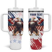 Custom USA Rugby Tumbler With Handle Powerful Eagle Grunge Brush Style - White - Wonder Print Shop