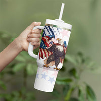 Custom USA Rugby Tumbler With Handle Powerful Eagle Grunge Brush Style - White - Wonder Print Shop