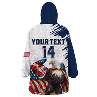 Custom USA Rugby Wearable Blanket Hoodie Powerful Eagle Grunge Brush Style - White - Wonder Print Shop