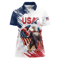 Custom USA Rugby Women Polo Shirt Powerful Eagle Grunge Brush Style - White - Wonder Print Shop