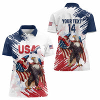 Custom USA Rugby Women Polo Shirt Powerful Eagle Grunge Brush Style - White - Wonder Print Shop