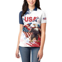 Custom USA Rugby Women Polo Shirt Powerful Eagle Grunge Brush Style - White - Wonder Print Shop