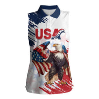 Custom USA Rugby Women Sleeveless Polo Shirt Powerful Eagle Grunge Brush Style - White - Wonder Print Shop