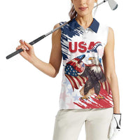 Custom USA Rugby Women Sleeveless Polo Shirt Powerful Eagle Grunge Brush Style - White - Wonder Print Shop