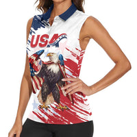 Custom USA Rugby Women Sleeveless Polo Shirt Powerful Eagle Grunge Brush Style - White - Wonder Print Shop
