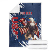 Custom USA Rugby Blanket Powerful Eagle Grunge Brush Style - Blue