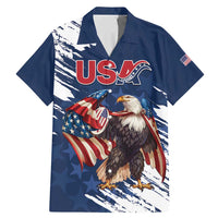 Custom USA Rugby Family Matching Mermaid Dress and Hawaiian Shirt Powerful Eagle Grunge Brush Style - Blue - Wonder Print Shop