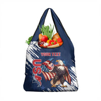 Custom USA Rugby Grocery Bag Powerful Eagle Grunge Brush Style - Blue