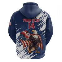 Custom USA Rugby Hoodie Powerful Eagle Grunge Brush Style - Blue - Wonder Print Shop