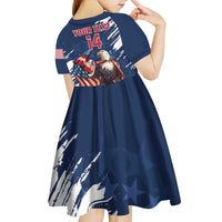 Custom USA Rugby Kid Short Sleeve Dress Powerful Eagle Grunge Brush Style - Blue - Wonder Print Shop