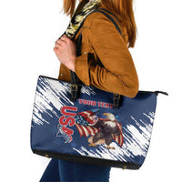 Custom USA Rugby Leather Tote Bag Powerful Eagle Grunge Brush Style - Blue - Wonder Print Shop