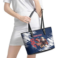 Custom USA Rugby Leather Tote Bag Powerful Eagle Grunge Brush Style - Blue - Wonder Print Shop