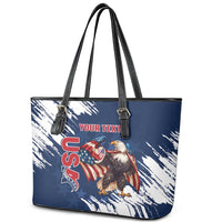 Custom USA Rugby Leather Tote Bag Powerful Eagle Grunge Brush Style - Blue - Wonder Print Shop