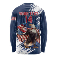 Custom USA Rugby Long Sleeve Shirt Powerful Eagle Grunge Brush Style - Blue - Wonder Print Shop